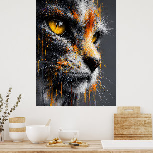 Spritzkunst-Katzenporträt in lebendigem Orange und Poster