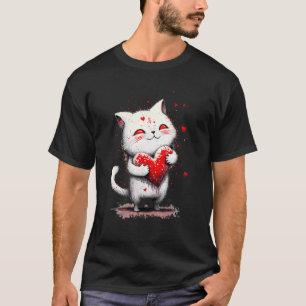 Spritzmalerei Katze umarmt ein herzförmiges Kissen T-Shirt