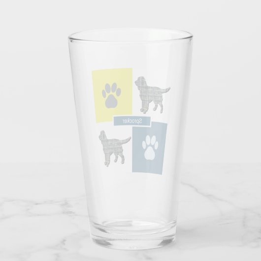 Sprocker Spanel Hund Silhouette & Paw Y&B Grid Glas (Rückseite)
