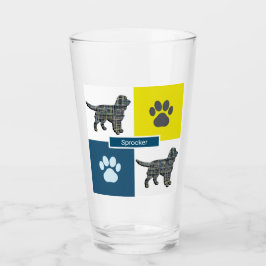Sprocker Spanel Hund Silhouette & Paw Y&B Grid Glas
