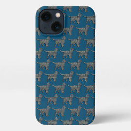 Sprocker Spanel Niedlich Hund Silhouette Grid Blue iPhone 13 Hülle