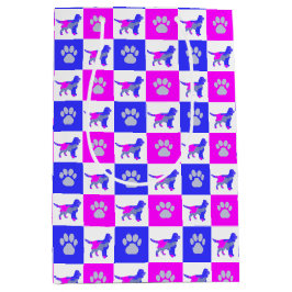 Sprocker Spaniel Dog & Paw Print Hot Pink & Blue Mittlere Geschenktüte