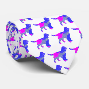 Sprocker Spaniel Hund Pink & Blue Dunkel Weißer Ne Krawatte