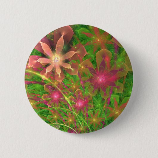 Sproingy Frühlings-Blumen-Fraktal-Kunst Button (Vorderseite)