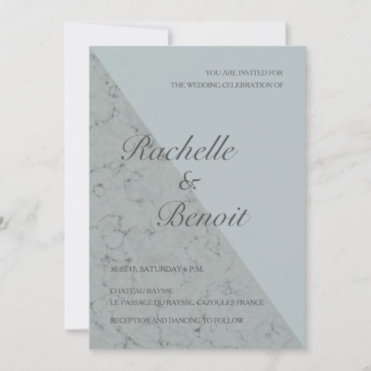 Spruce blauer grauer Marmor elegante moderne Hochz Einladung (Vorderseite)