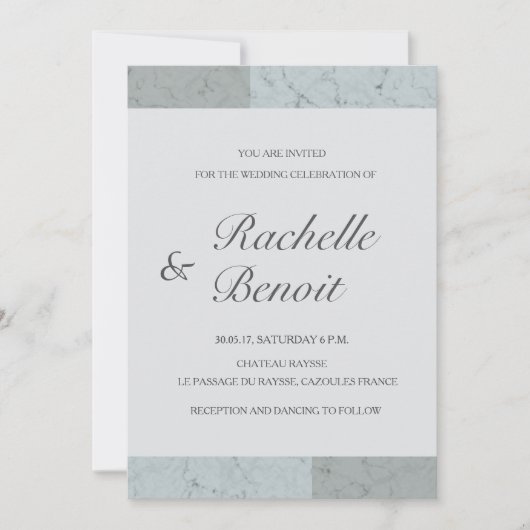 Spruce blauer grauer Marmor elegante moderne Hochz Einladung (Vorderseite)