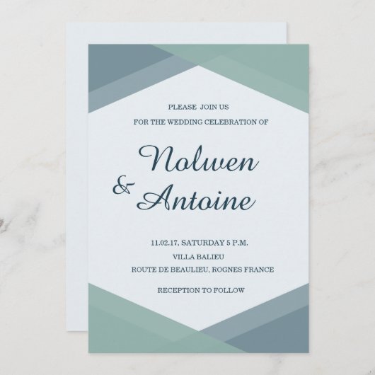 Spruce Blue Mint Geometric Elegante Moderne Hochze Einladung (Vorne/Hinten)