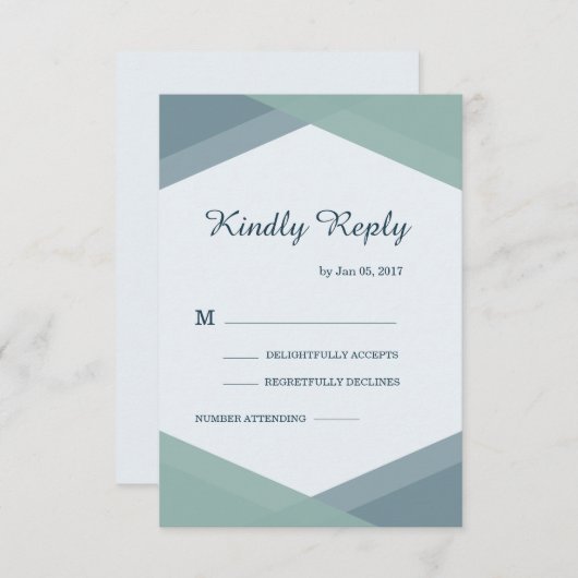 Spruce Blue Mint Geometric Modern Wedding RSVP Einladung (Vorne/Hinten)