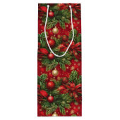 Spruce Boughs und Weihnachtsbälle Rot Grün Geschenktüte Für Weinflaschen (Rückseite)