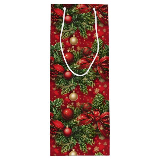 Spruce Boughs und Weihnachtsbälle Rot Grün Geschenktüte Für Weinflaschen (Rückseite)