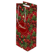 Spruce Boughs und Weihnachtsbälle Rot Grün Geschenktüte Für Weinflaschen (Vorderseite Schrägansicht)