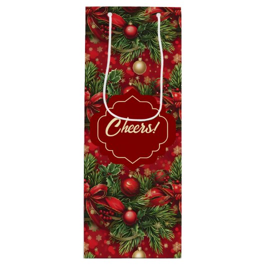 Spruce Boughs und Weihnachtsbälle Rot Grün Geschenktüte Für Weinflaschen (Vorderseite)
