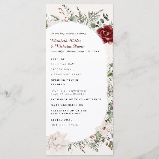 Spruce & Lace | Winter Floral Wedding Program Programm (Vorderseite)