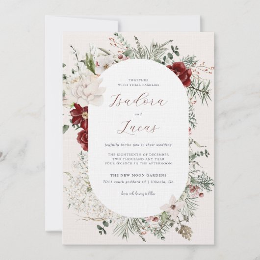 Spruce & Lace | Winter Florals Wedding Einladung (Vorderseite)