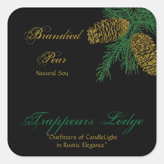 Spruce Pine Cone Candle Label v2 Quadratischer Aufkleber (Vorderseite)