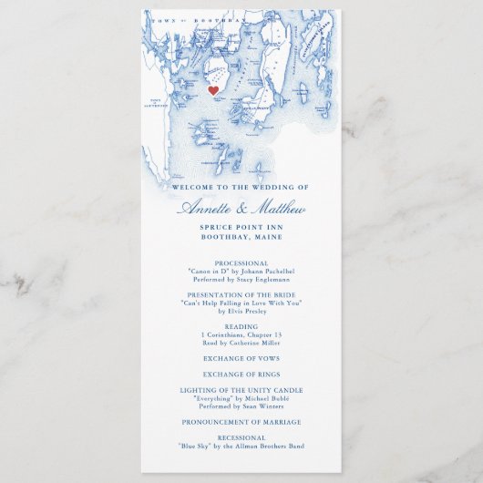 Spruce Point Inn Maine Elegante Navy Blue Wedding Programm (Vorderseite)