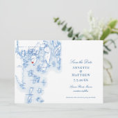 Spruce Point Maine Elegant Blue Map und Foto Save The Date (Stehend Vorderseite)