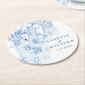 Spruce Point Maine Karte Elegante Blaue Gastgesche Runder Pappuntersetzer (Angewinkelt)