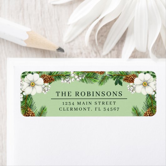 Spruce Sprigs und Winter Berries Label (Insitu)