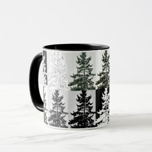 Spruce Trees Black White Grey Nature Art Tasse (Vorderseite Links)