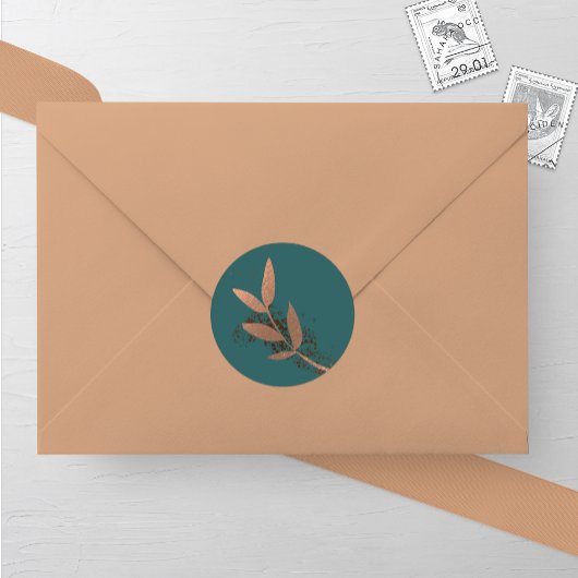 Spruce und Bronze Fall Leaf Wedding Round Sticker