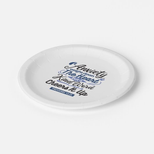 Sprüche 12,25 Bibelvers – Kind Word Art Pappteller (Schrägansicht)