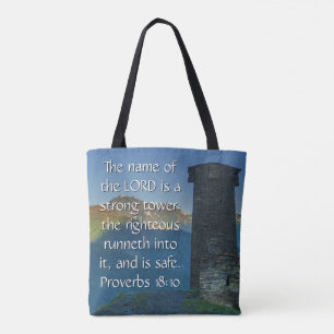Sprüche 18 starker Turm2 KJV Bibelvers Tasche
