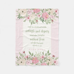 Sprüche 31:25 Sanftes Rosa Wasserfarbe Floral Fleecedecke
