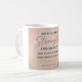 Sprüche 31:25 Stärke & Würde Christlich Kaffeetasse (Vorderseite Links)