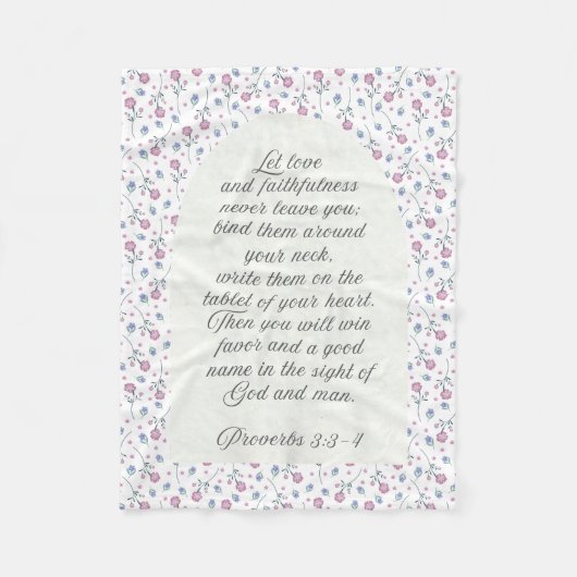 Sprüche 3:3–4 Florale Schriftstelle  Fleecedecke (Vorderseite)