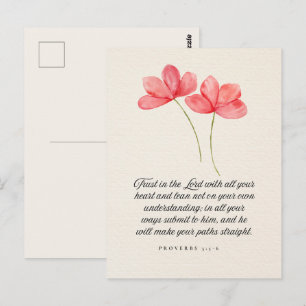 Sprüche 3:5–6 Vertrauen in den Herrn Rosa Floral Postkarte