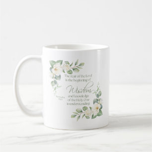 Sprüche 9:10 Eukalyptus Weiße Rosen Salbeigrün Kaffeetasse