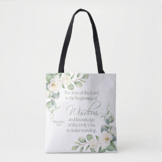 Sprüche 9:10 Eukalyptus Weiße Rosen Salbeigrün Tasche