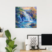 Sprudelnder Wasserfall - Impressionistischer Malst Poster (Heimbüro)