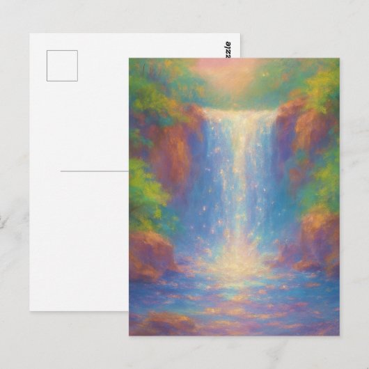 Sprudelnder Wasserfall - Pastell-Malstil Kunst Postkarte (Vorne/Hinten)