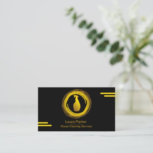 Sprühflaschen Reinigungs-Service Zuhause Gold Visitenkarte (Stehend Vorderseite)