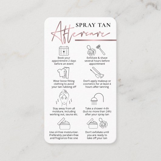Sprühstrahler Aftercare Guide Rosa Rose Gold Visitenkarte (Vorderseite)