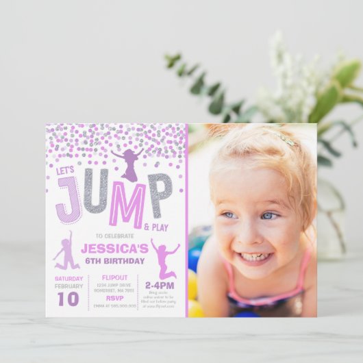 Sprung Geburtstag Einladung Jump Trampolin Party (Stehend Vorderseite)