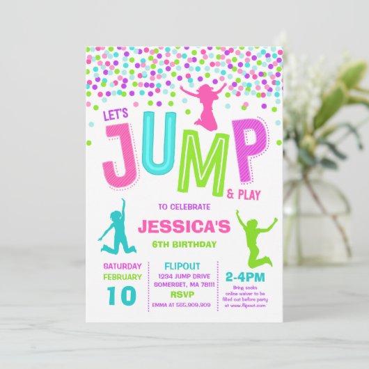 Sprung Geburtstag Einladung Jump Trampolin Party (Stehend Vorderseite)