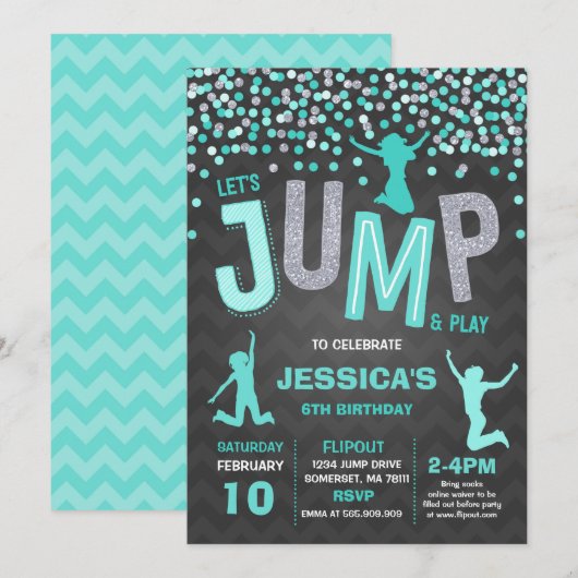 Sprung Geburtstag Einladung Jump Trampolin Party (Vorne/Hinten)
