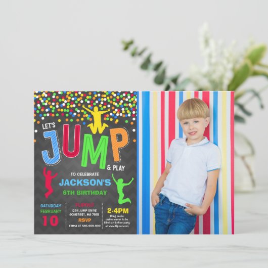 Sprung Geburtstag Einladung Jump Trampolin Party (Stehend Vorderseite)