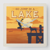 Sprung in den See Quadratische Wanduhr (Vorderseite)