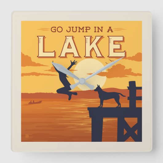 Sprung in den See Quadratische Wanduhr (Vorderseite)
