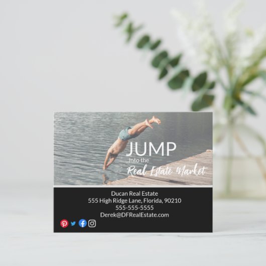 Sprung in die echte Anwesen-Marketing-Postkarte Postkarte (Stehend Vorderseite)