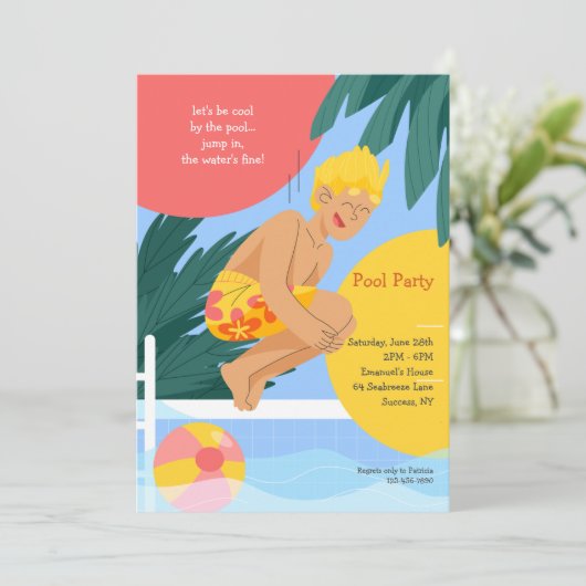 Sprung ins Party des schönen Pools Einladung (Stehend Vorderseite)