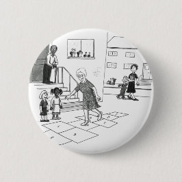 Sprünge der älteren Frau, die Hopse mit Kindern Button