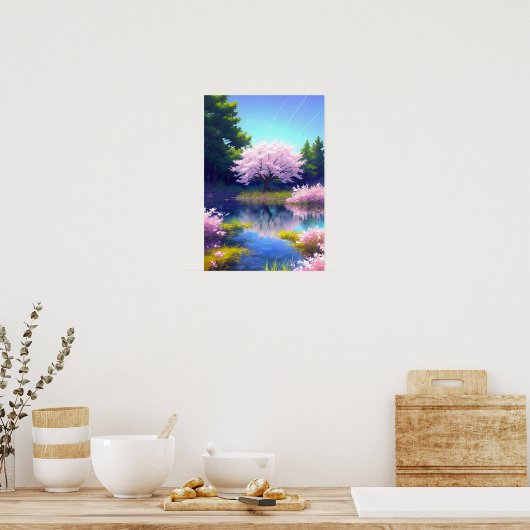Sprünge des Frühlings, die den Sakura-Baum verkörp Poster (Küche)