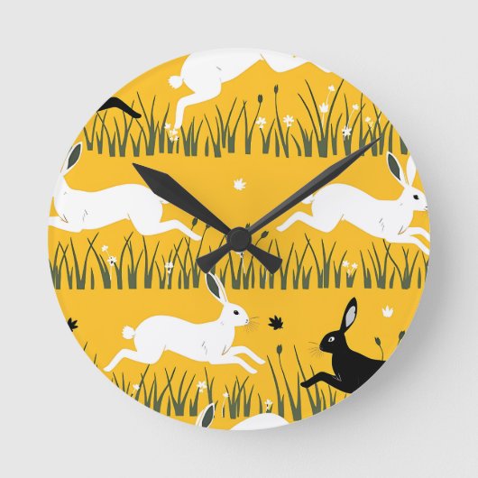 Sprunghase Senfmuster Wiese Runde Wanduhr (Vorderseite)