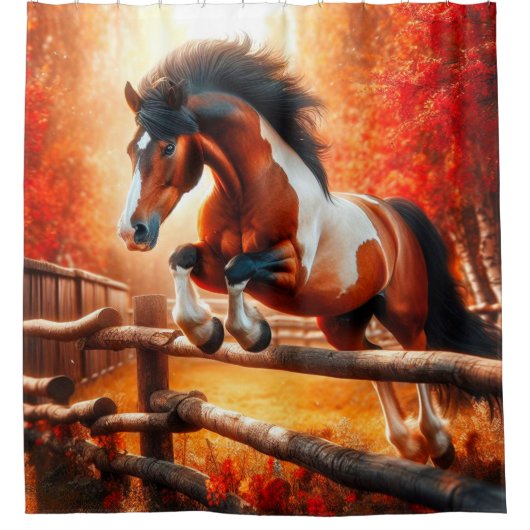 Sprungpferd Duschvorhang (Vorderseite)