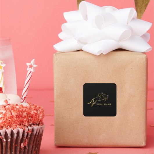 Sprungpferd | Reiten | Pferdetrainer Quadratischer Aufkleber (Party)